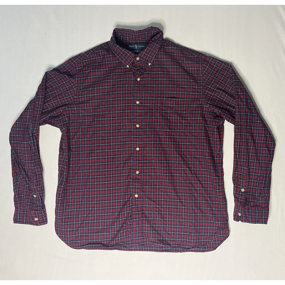 Polo Ralph Lauren Oxford Dress Shirt Men's Size 2XL Plaid Long Sleeve Button Up